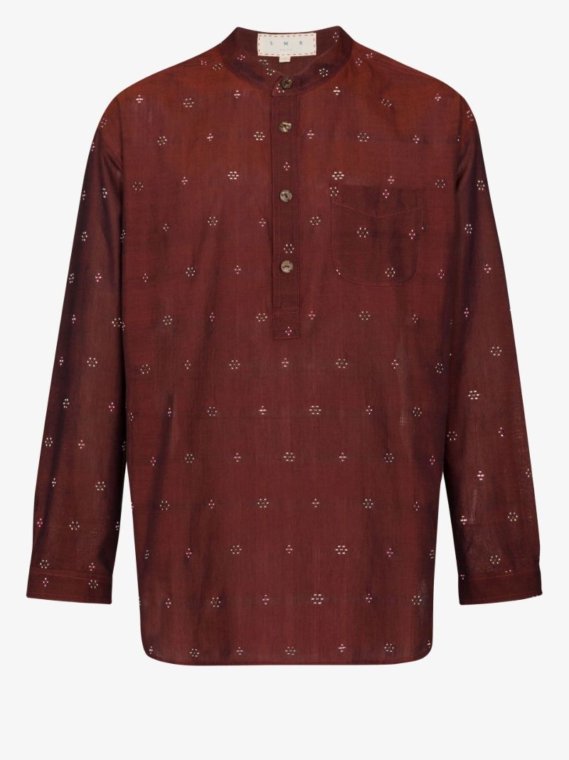 Brown Jondal Collarless Shirt
