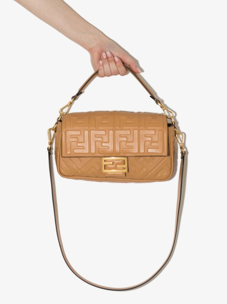 Neutral Baguette Monogram Leather Shoulder Bag