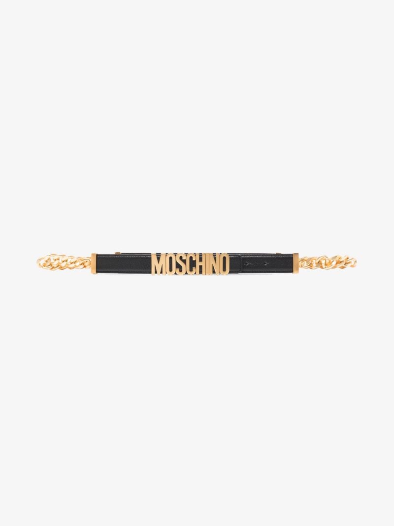 Black Chain Detail Logo Leather Belt