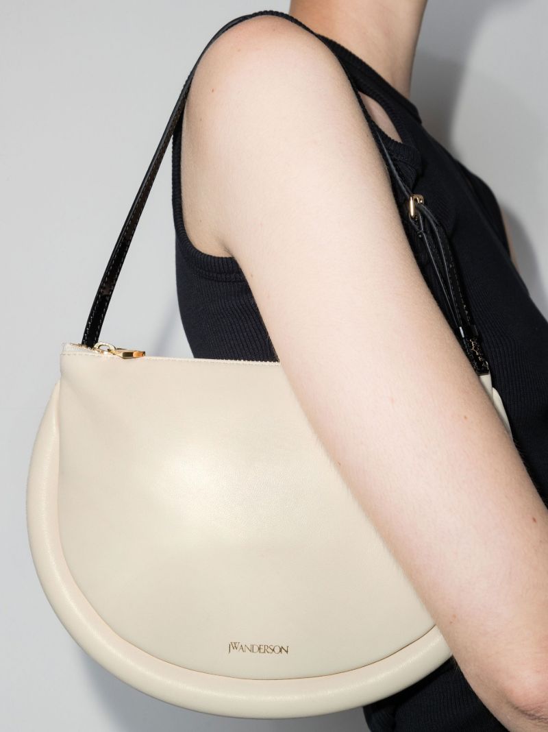White the Bumper Moon Leather Shoulder Bag