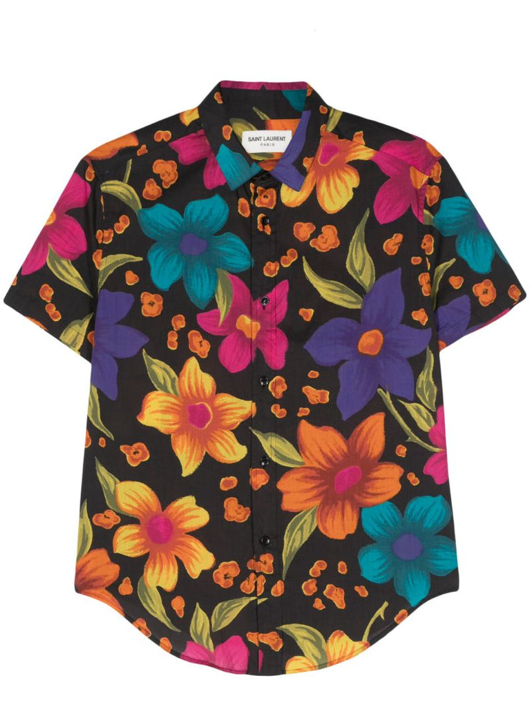 Black Floral Print Cotton Shirt