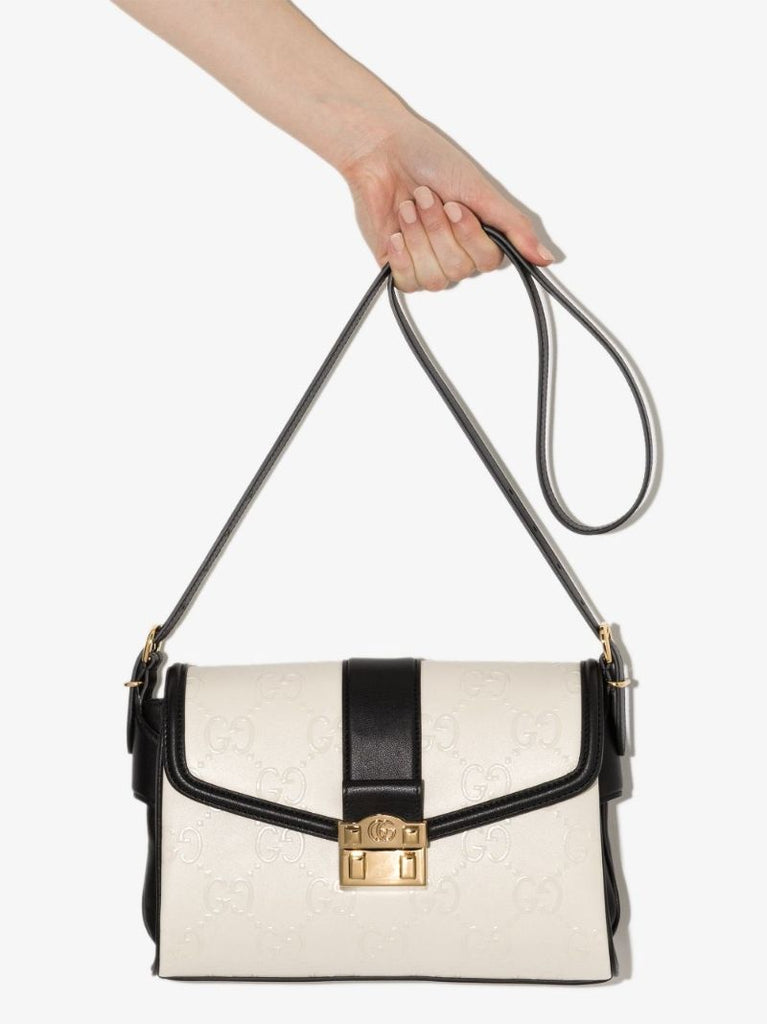 White Gg Leather Shoulder Bag