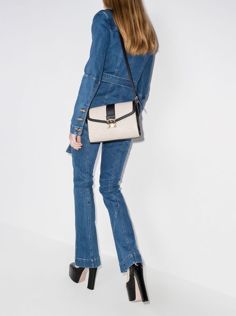 White Gg Leather Shoulder Bag