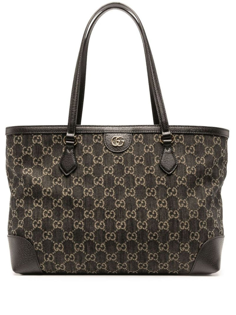 Black Ophidia Medium Gg Supreme Denim Tote Bag