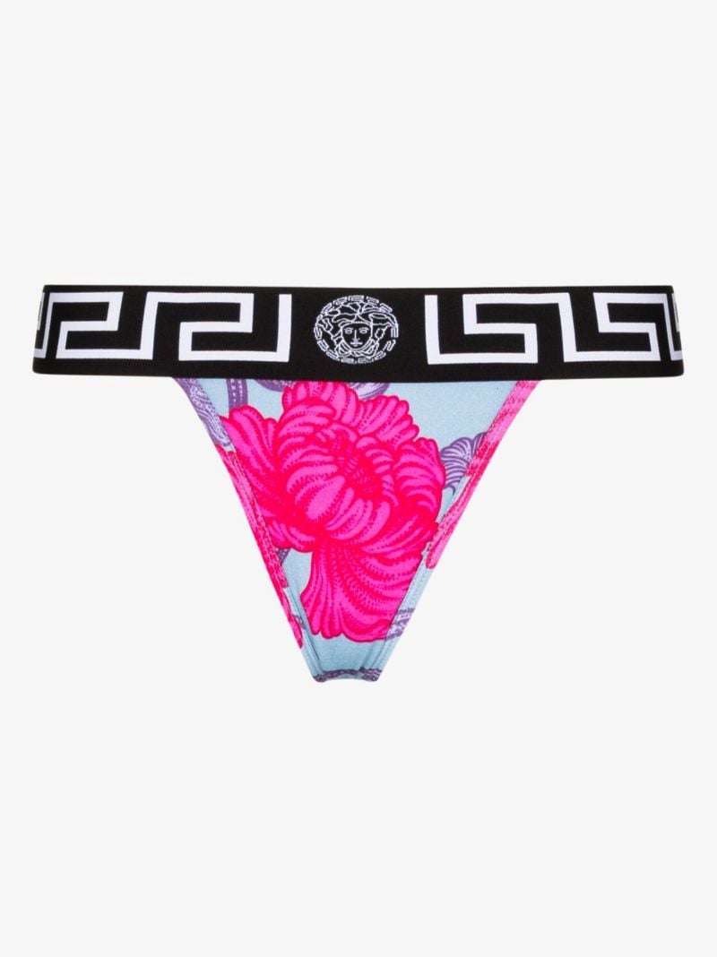 Greca Border Floral Print Thong