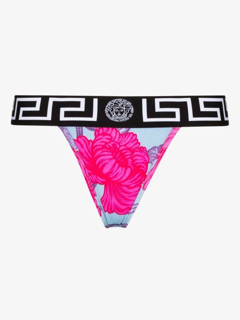 Greca Border Floral Print Thong