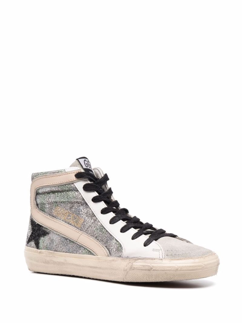Silver Slide High-top Leather Sneakers