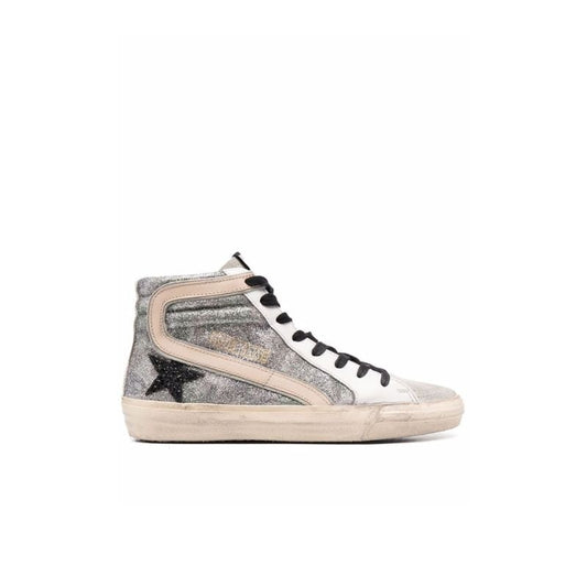 Silver Slide High-top Leather Sneakers
