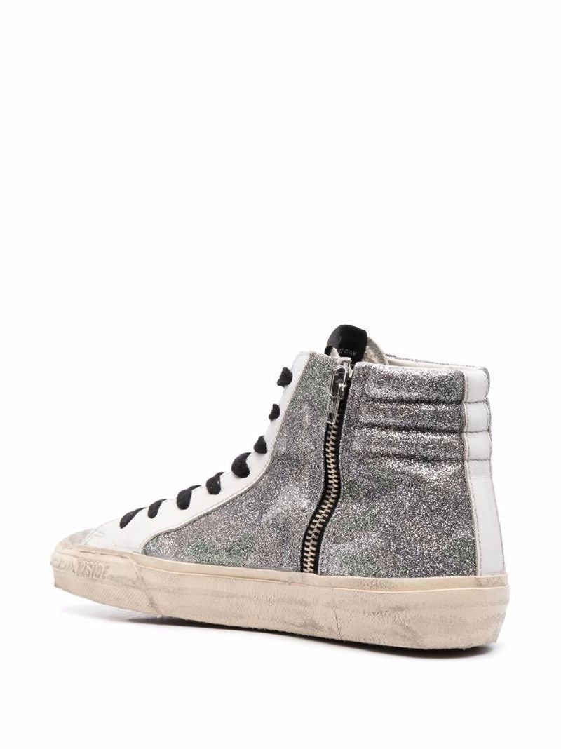 Silver Slide High-top Leather Sneakers