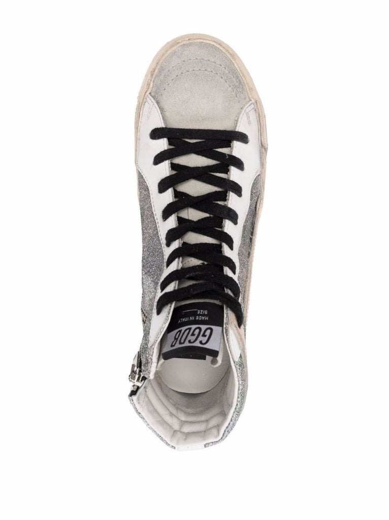 Silver Slide High-top Leather Sneakers