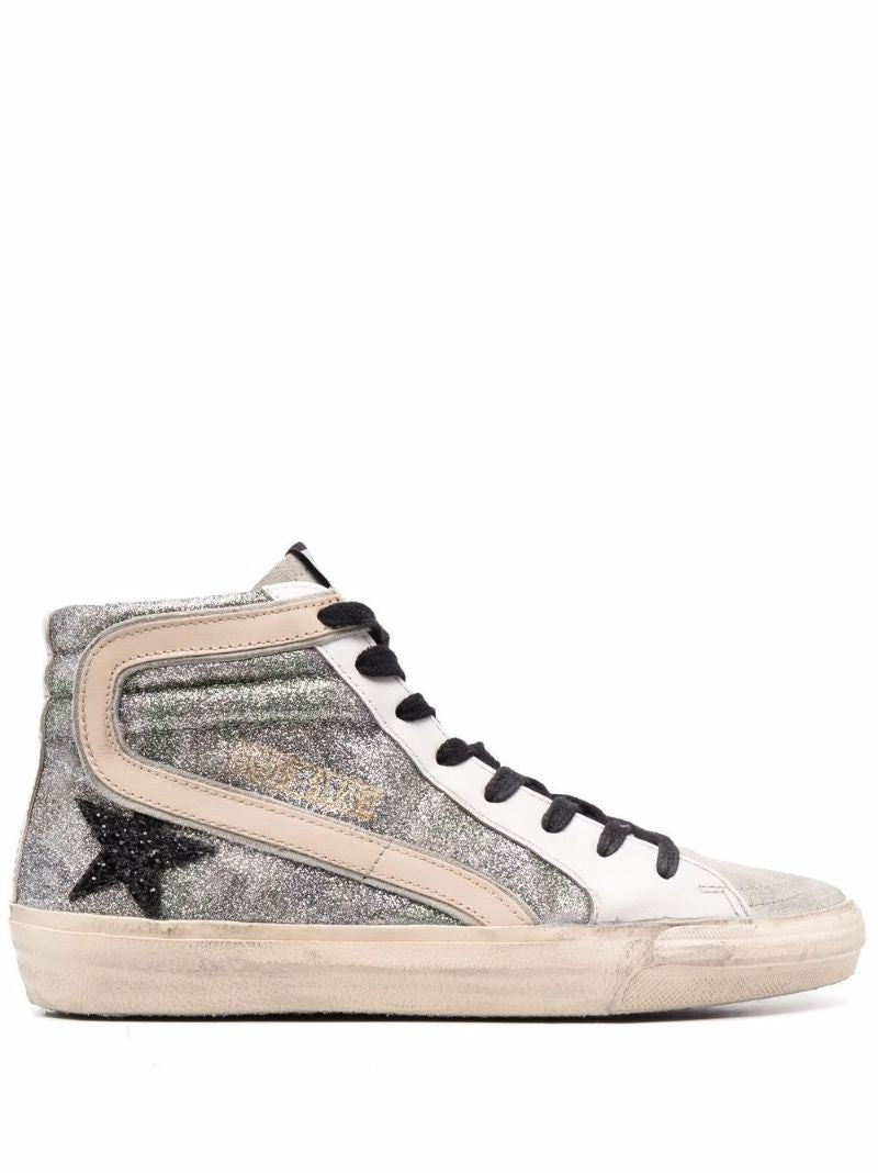 Silver Slide High-top Leather Sneakers