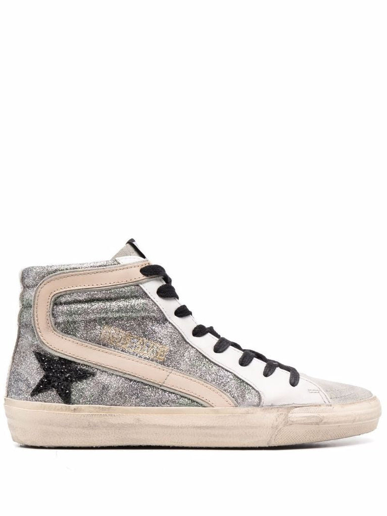 Silver Slide High-top Leather Sneakers