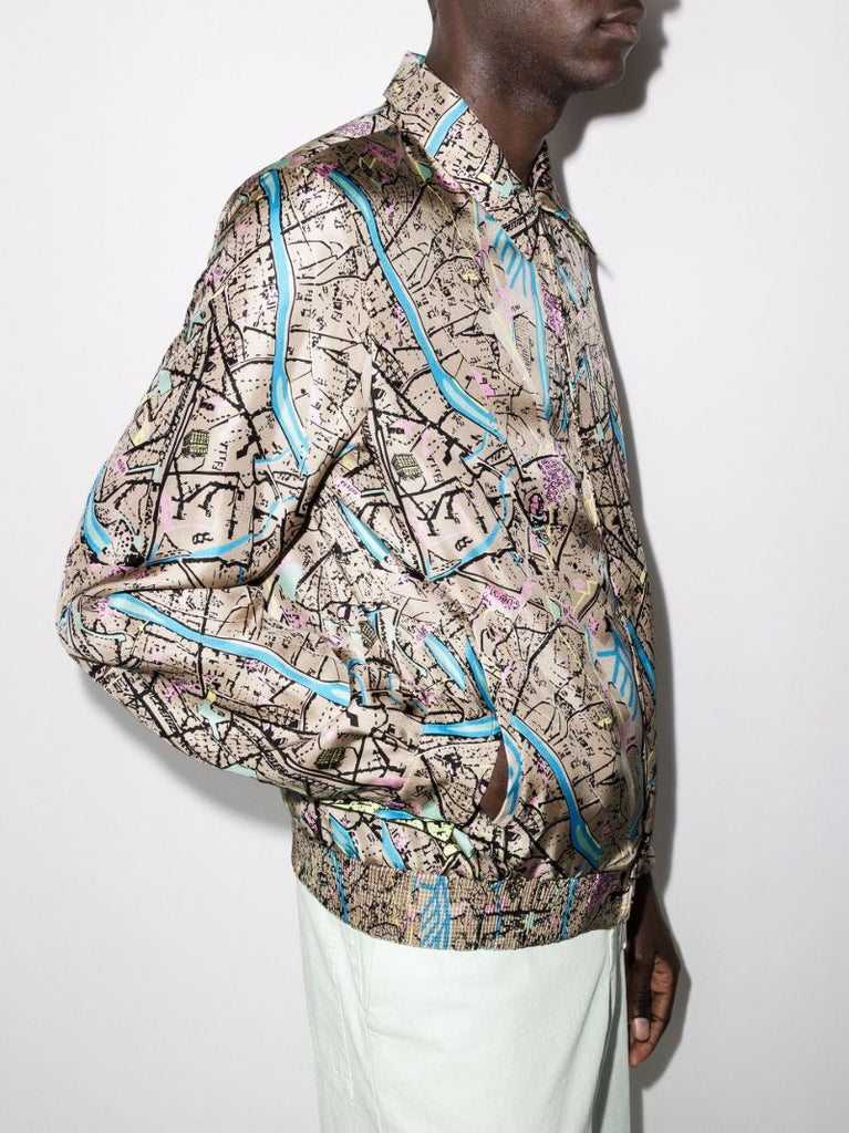 Reversible Map Print Silk Jacket