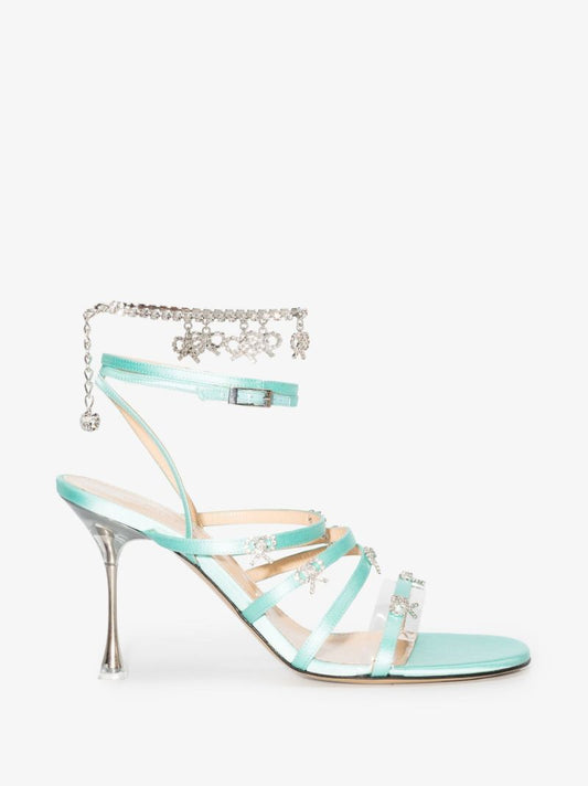 Blue Camille 95 Crystal Suede Sandals