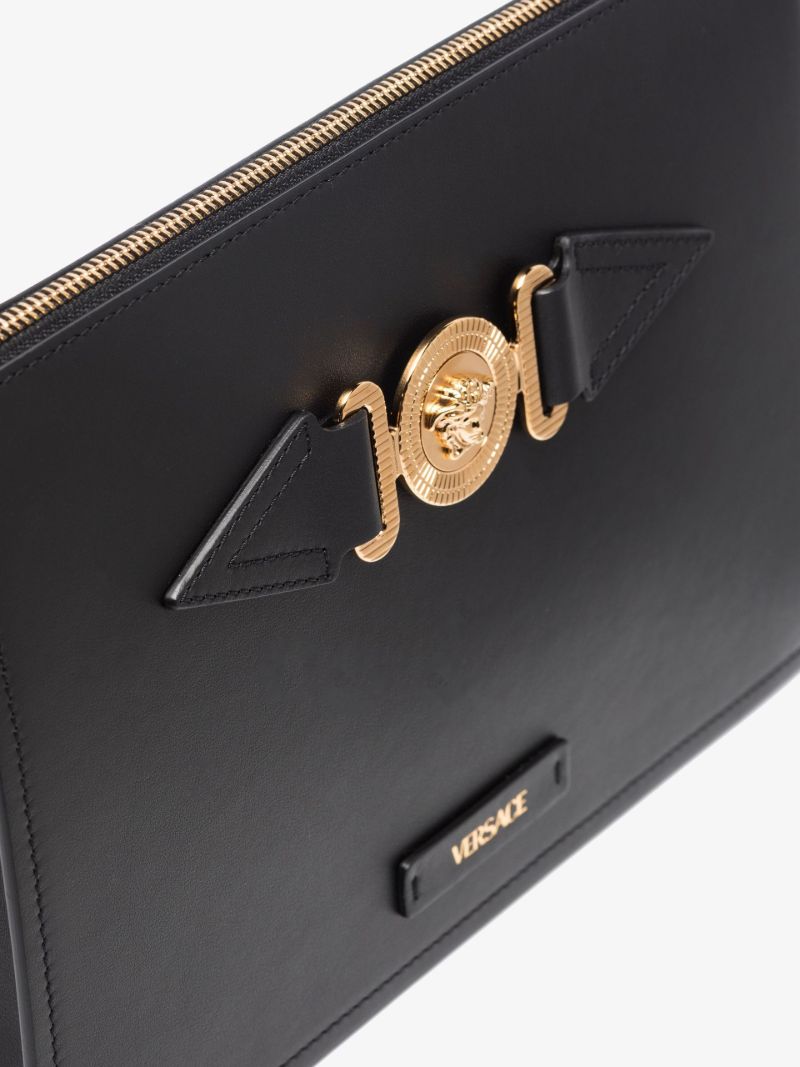 Black Medusa Biggie Logo Leather Pouch