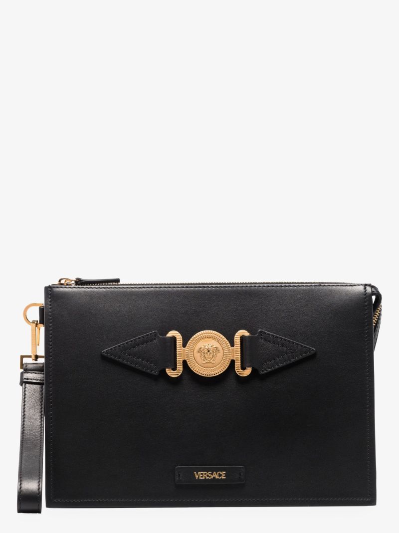 Black Medusa Biggie Logo Leather Pouch