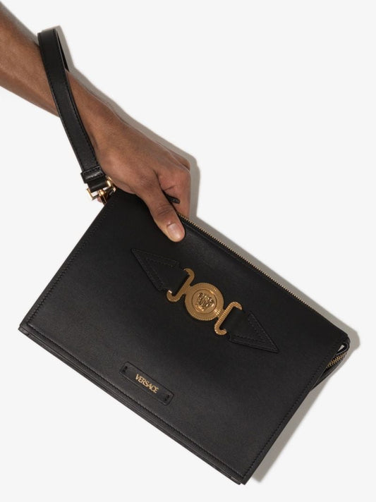Black Medusa Biggie Logo Leather Pouch