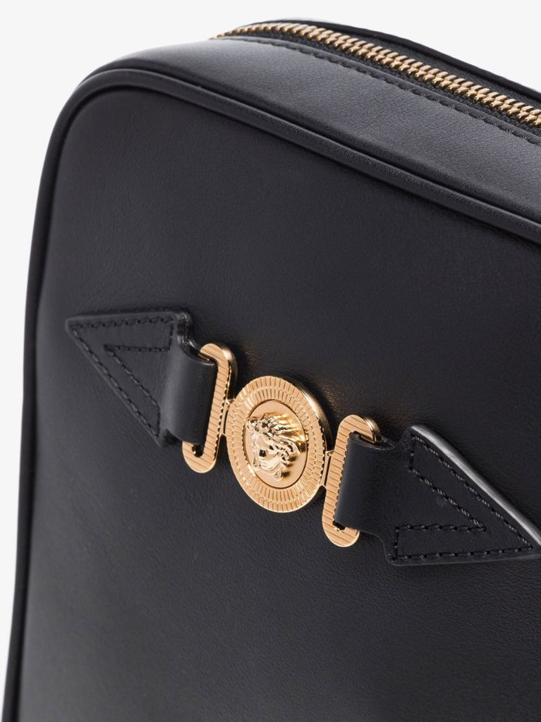 Black La Medusa Leather Cross Body Bag