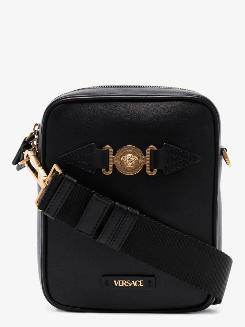 Black La Medusa Leather Cross Body Bag