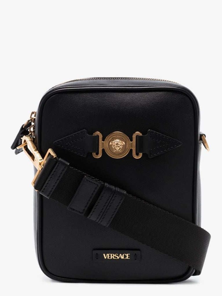 Black La Medusa Leather Cross Body Bag