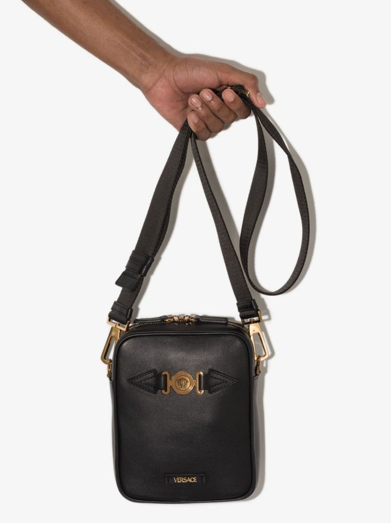 Black La Medusa Leather Cross Body Bag