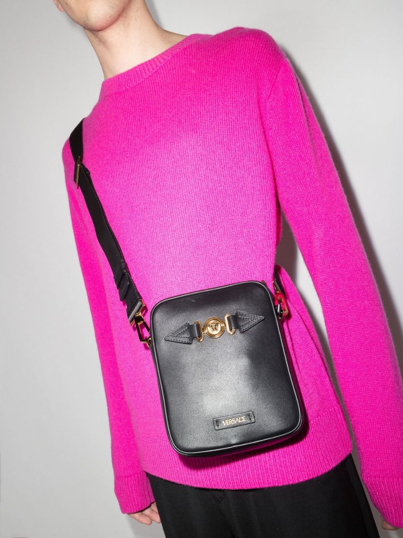 Black La Medusa Leather Cross Body Bag