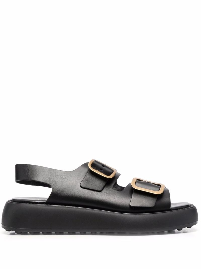 Black Platform Leather Sandals