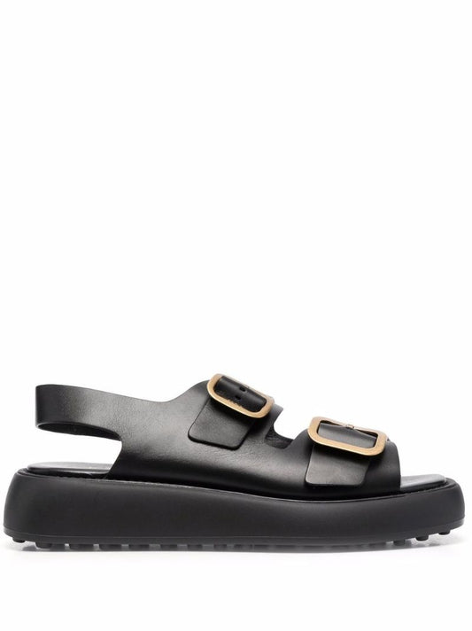Black Platform Leather Sandals