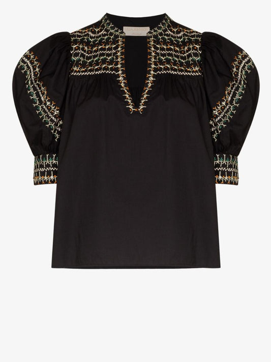 Noam Ruffle Embroidered Blouse