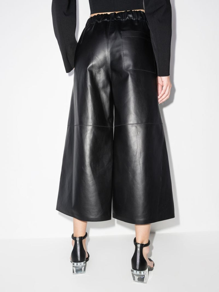 Cropped Wide Leg Leather Trousers