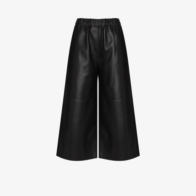 Cropped Wide Leg Leather Trousers