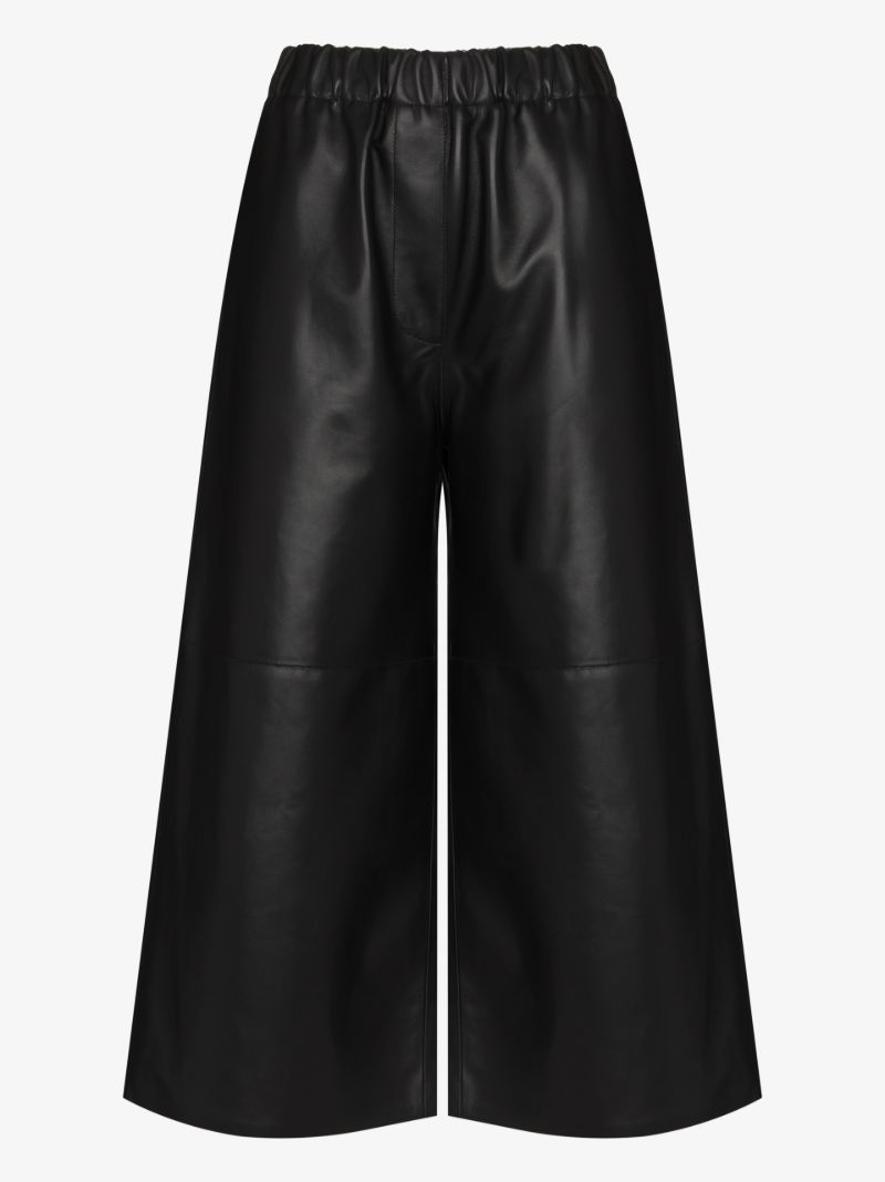 Cropped Wide Leg Leather Trousers