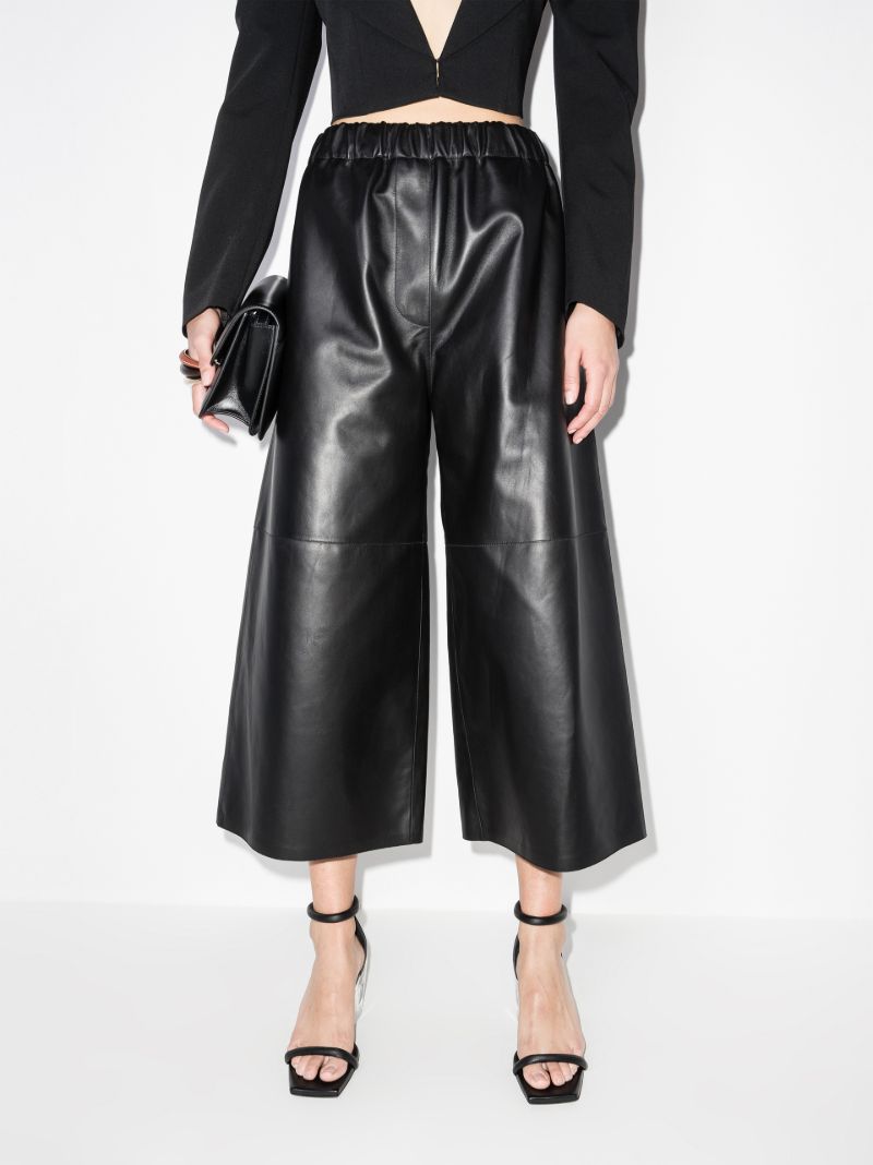 Cropped Wide Leg Leather Trousers
