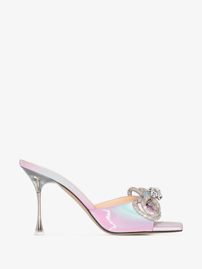 Blue Double Bow 95 Leather Mules