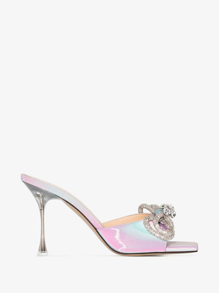 Blue Double Bow 95 Leather Mules
