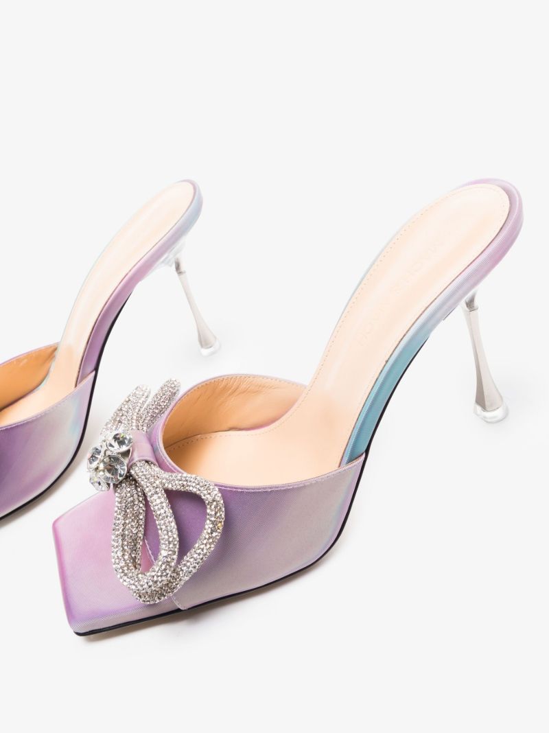 Blue Double Bow 95 Leather Mules