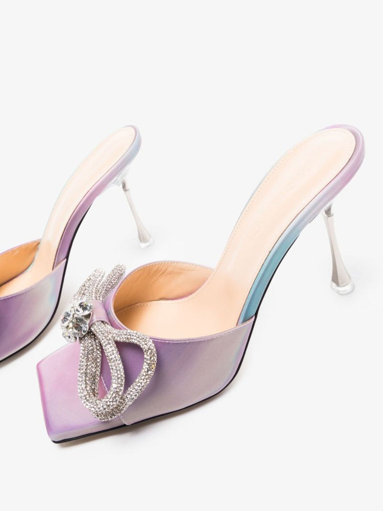 Blue Double Bow 95 Leather Mules