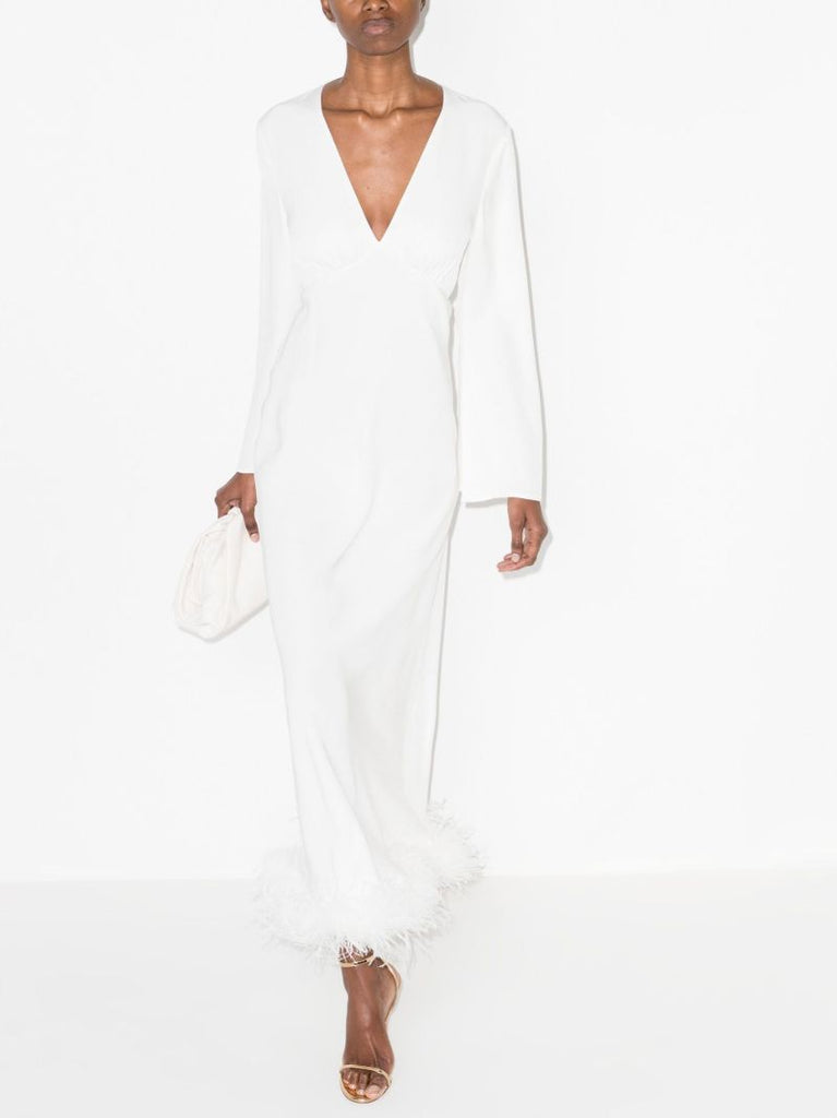 Jazi Feather Trim Silk Dress