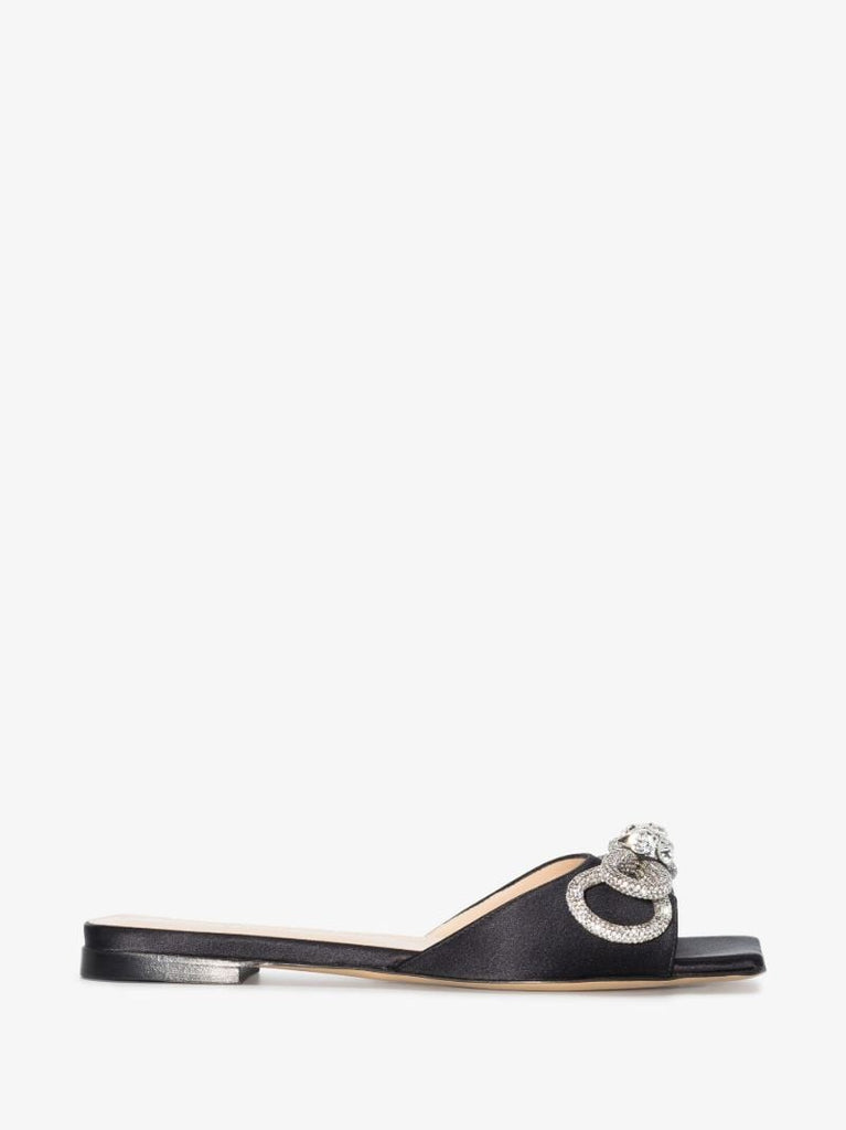 Black Double Bow Crystal Satin Sandals