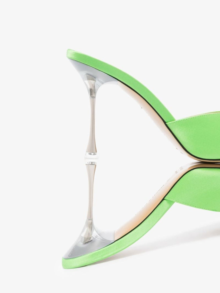 Green Double Bow 95 Satin Mules