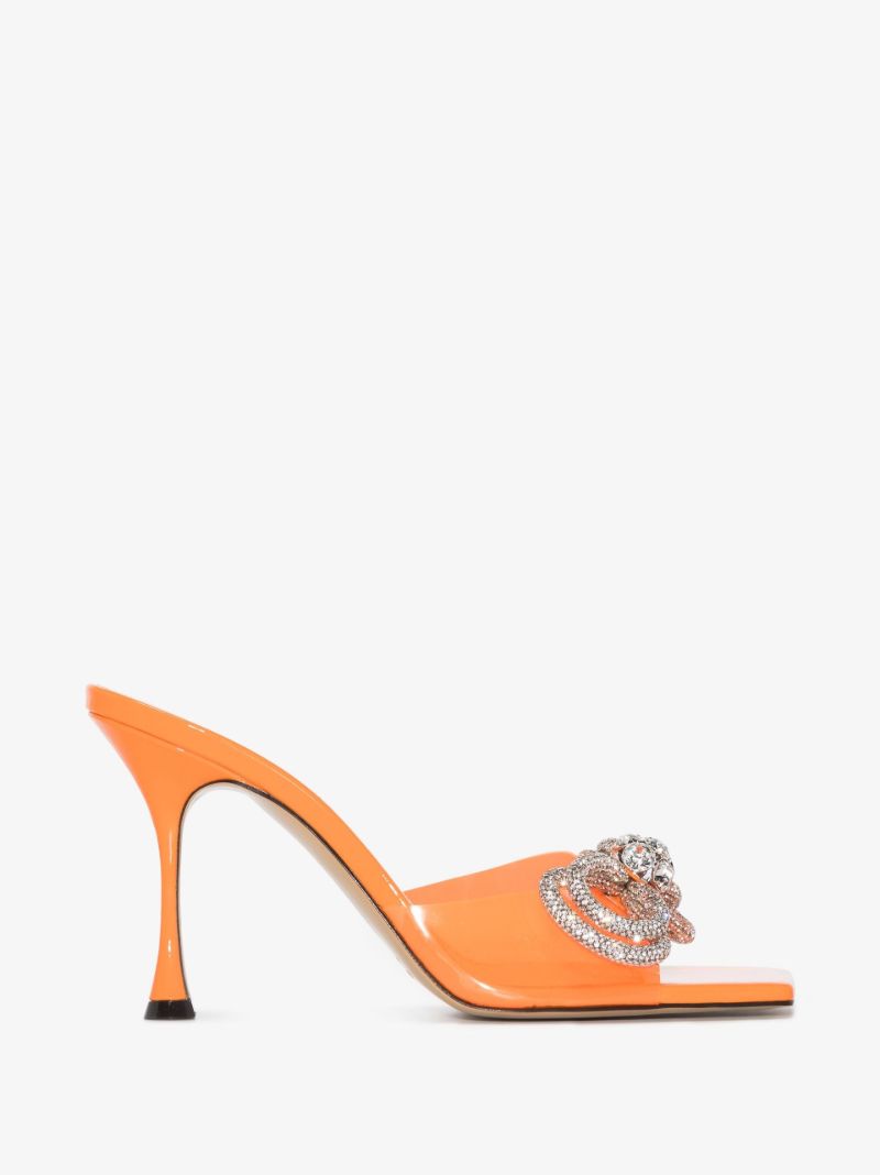 Orange Double Bow 95 Patent Leather Mules