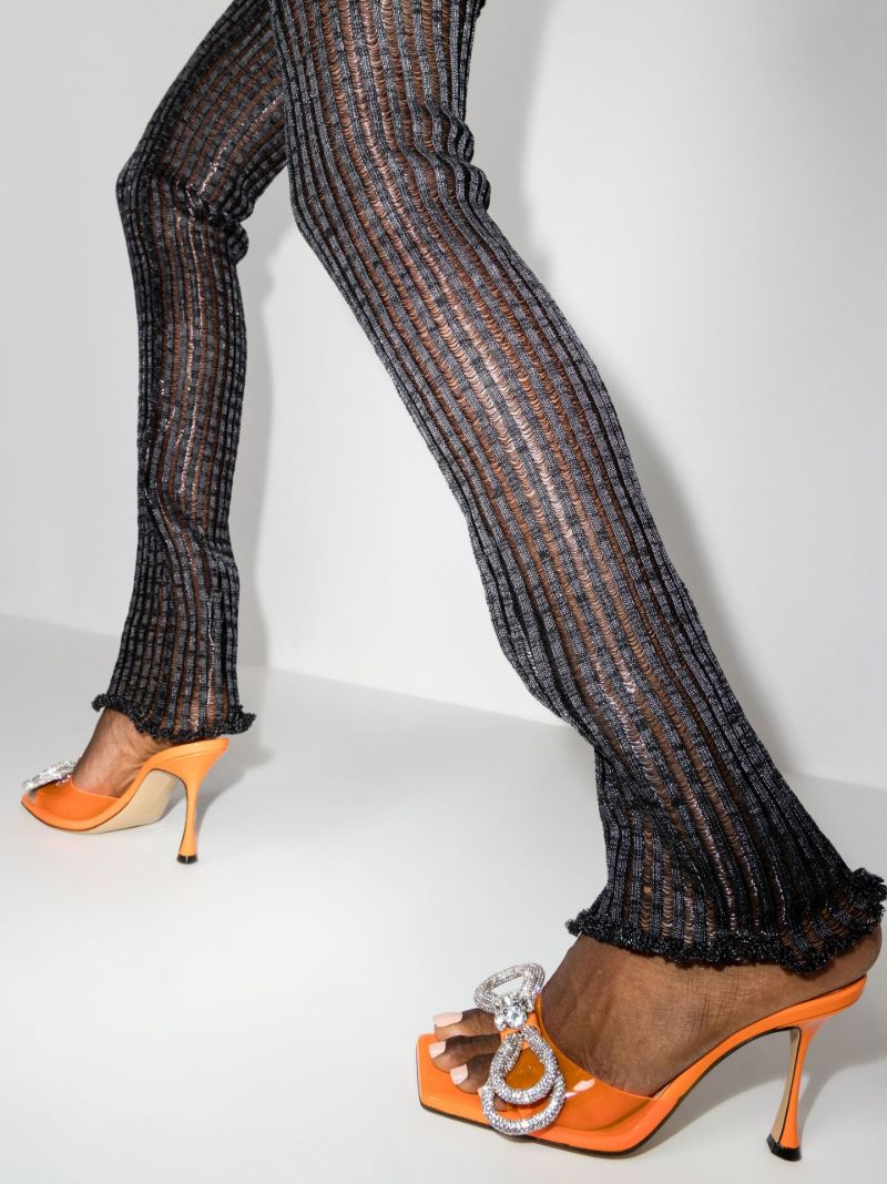 Orange Double Bow 95 Patent Leather Mules