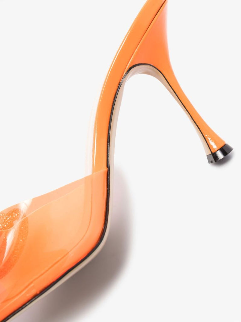 Orange Double Bow 95 Patent Leather Mules