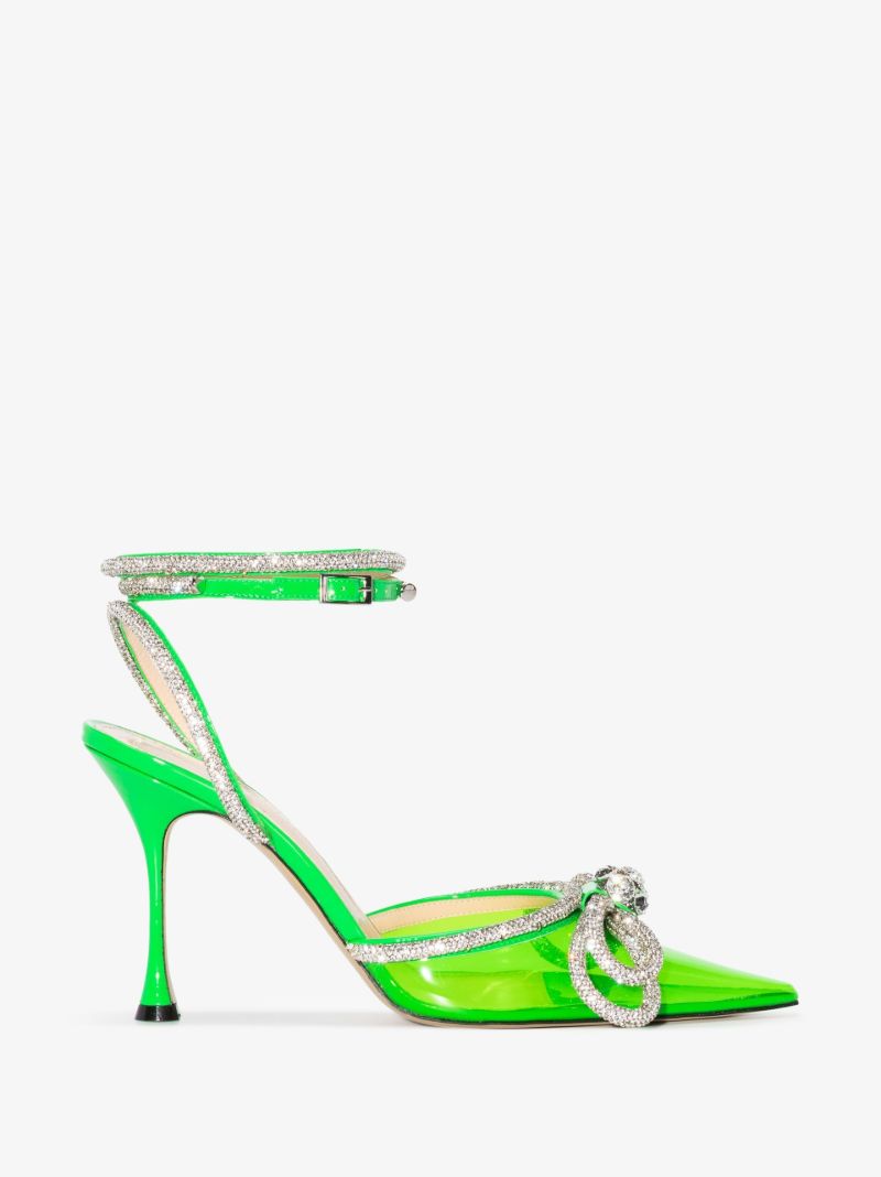 Green Double Bow 100 Crystal Pvc Pumps