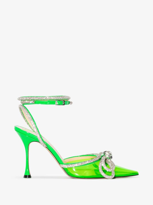Green Double Bow 100 Crystal Pvc Pumps