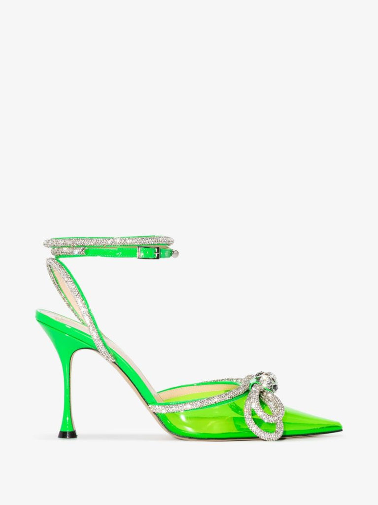 Green Double Bow 100 Crystal Pvc Pumps