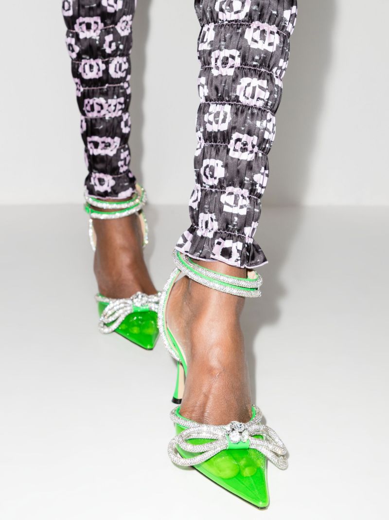 Green Double Bow 100 Crystal Pvc Pumps