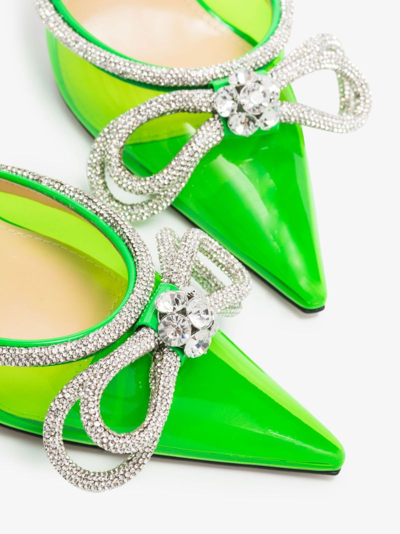 Green Double Bow 100 Crystal Pvc Pumps