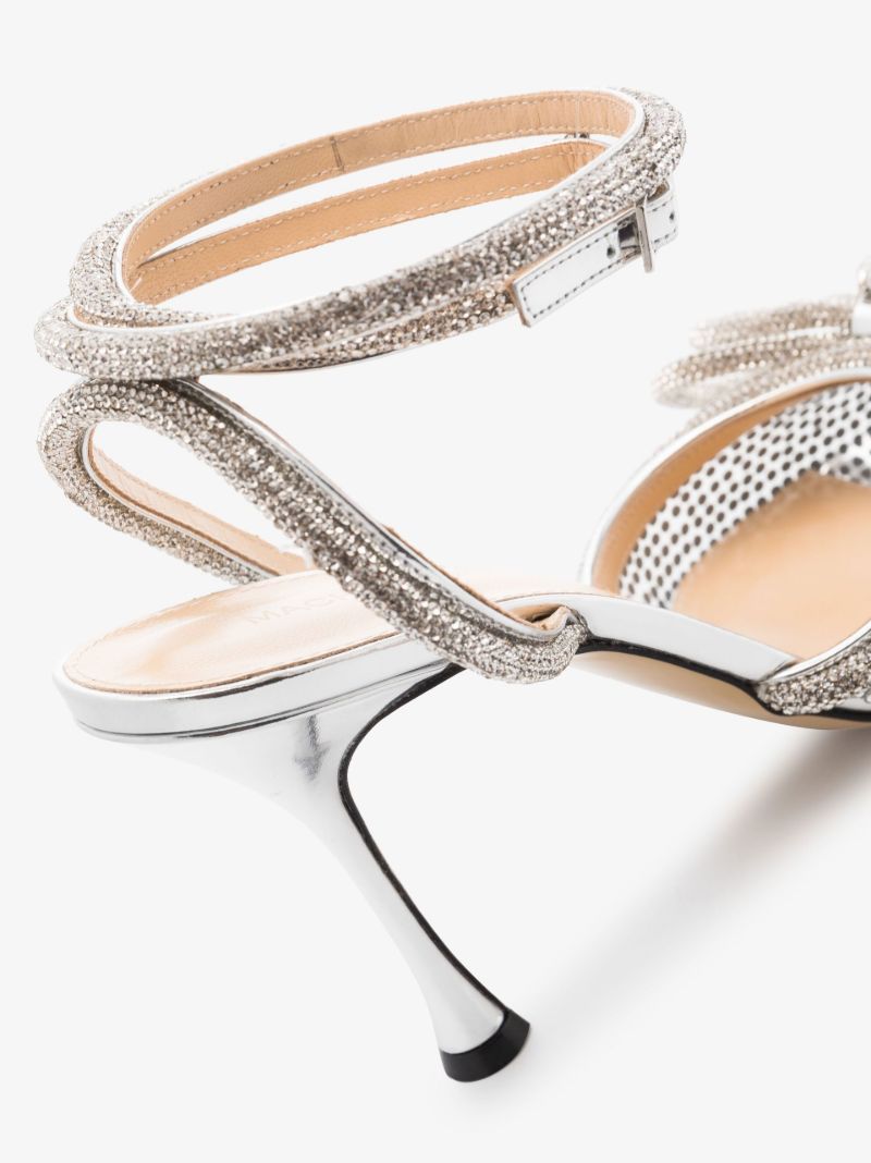 Silver Double Bow 100 Crystal Leather Pumps