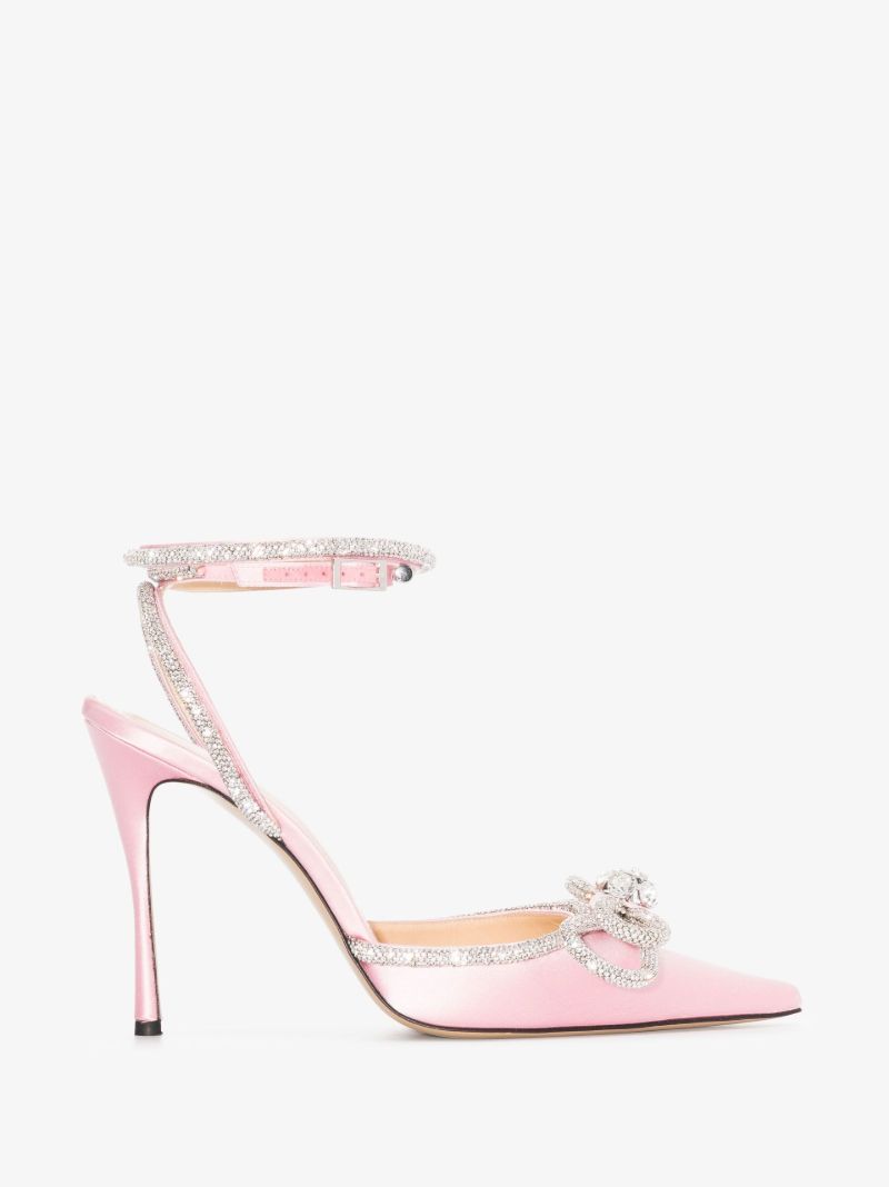 Pink Double Bow 110 Crystal Satin Pumps
